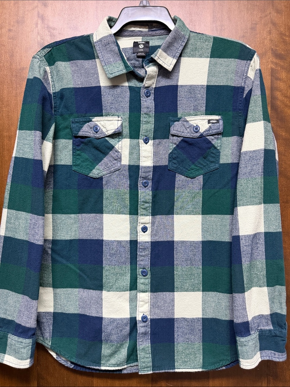 Vans Navy and Green Plaid Cotton Button-Down Shirt